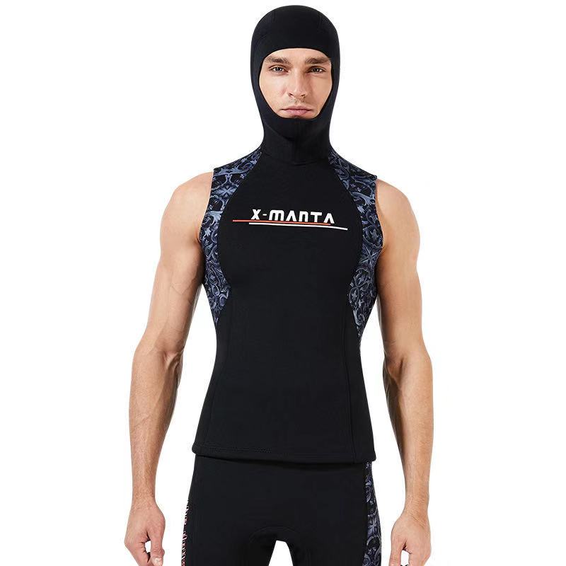 2020 Mens 3 millimetri di Neoprene Maglia Cappuccio Con Cappuccio Senza Maniche Giacca Magliette E Camicette Senza Zip per le Immersioni Surf Nuoto A Vela Che Dimagrisce Sauna allenamento: Men B / M