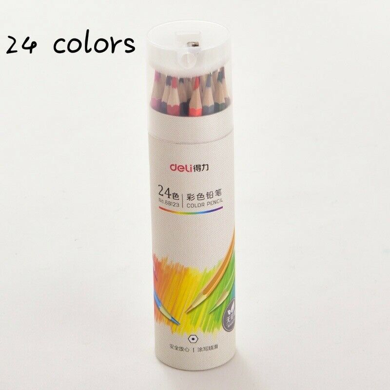 Conjunto de lápis de madeira coloridos 12/24/36/48 cores, pasta de madeira, óleo, chumbo, desenho e lápis de colorir para escola, lápis de desenho para crianças: 24 Colors