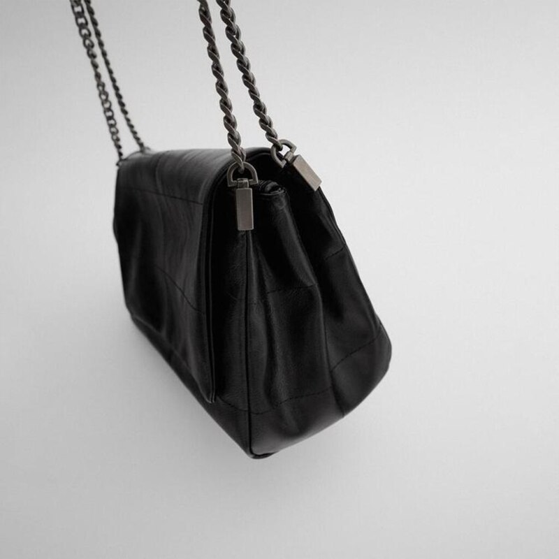 Dames zwarte rock flap schoudertas met kettingriem, handtas van imitatieleer