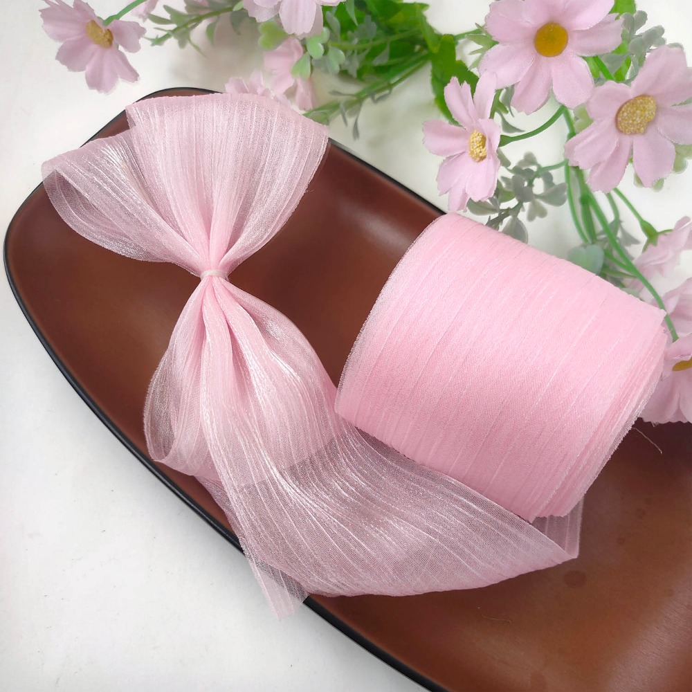 Ruban en mousseline de soie plissée de 5M, 6cm de large, bricolage, fil de Tulle, ruban à nœud, Bouquet de coiffure: Laiton antique