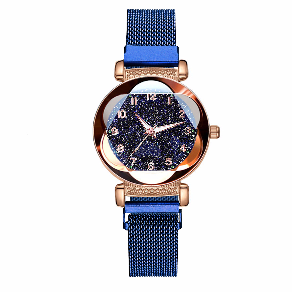 Women Bracelet Watch Set Magnet Buckle Starry Sky Luminous Arabic Numbers Watches Zegarek Damski Reloj Mujer: blue