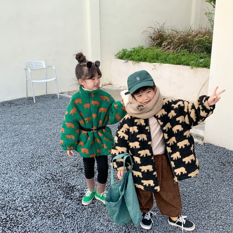 Abrigo grueso de lana con cremallera para niños, ropa de para niñas de 1 a 9 años, coreana, invierno, 7511G,