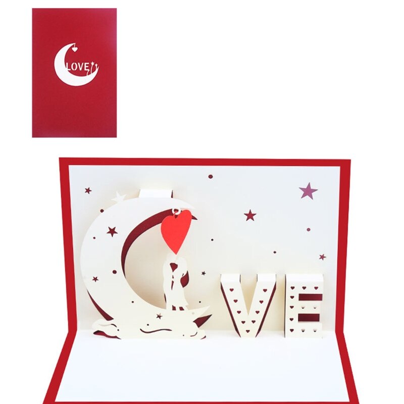 3D karty kirigami księżyc miłość walentynki karta rocznica urodziny prezenty pocztówka zaproszenia ślubne kartki z życzeniami
