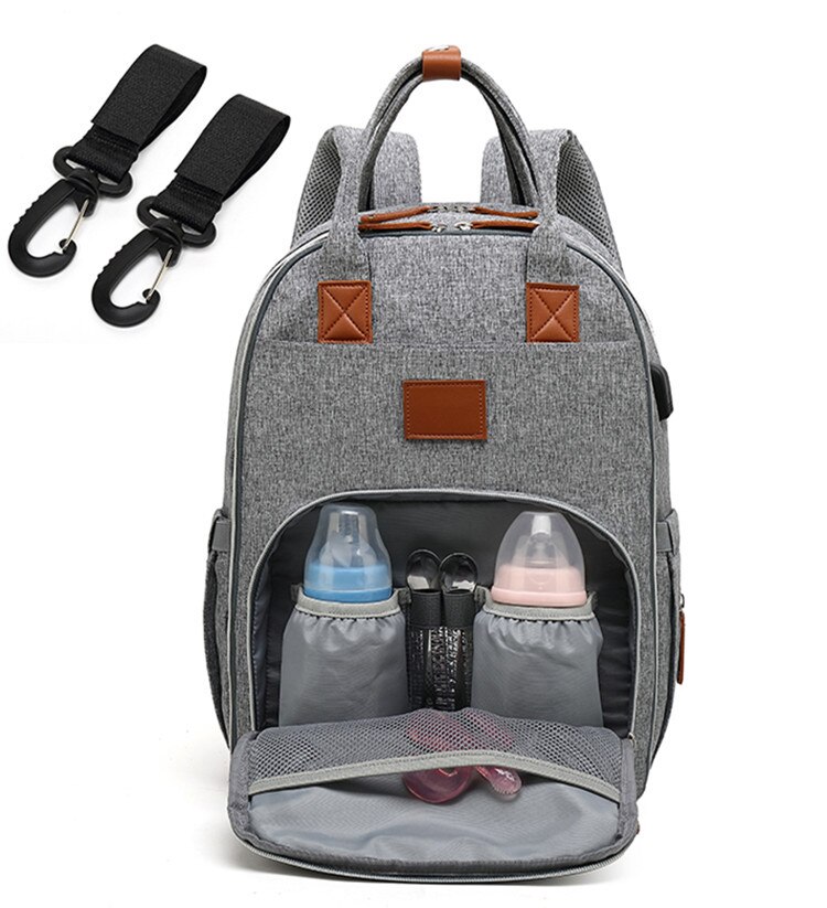 Stijl Luiertas Multifunctionele Grote Volume Mother 'S Tas Usb Oplaadbare Verpleging Rugzak: Shoulder Gray