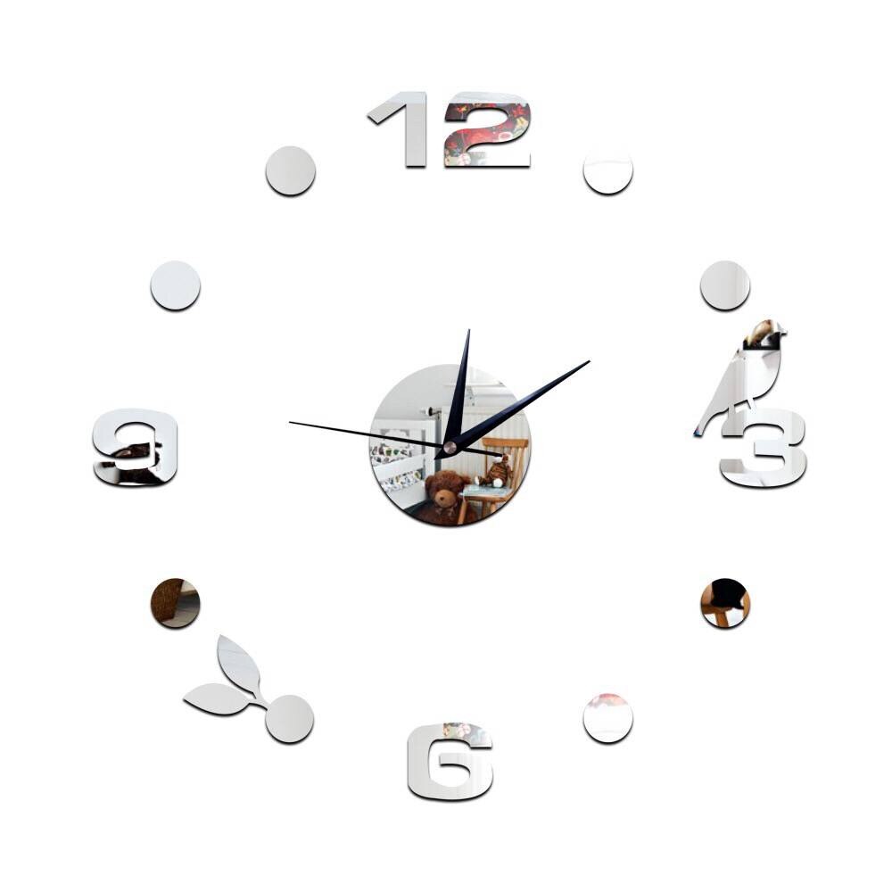 Morden Clock Watch Wall Clocks 3D DIY Black Bird Acrylic Mirror Stickers Home Decoration Living Room Quartz Needle: A1
