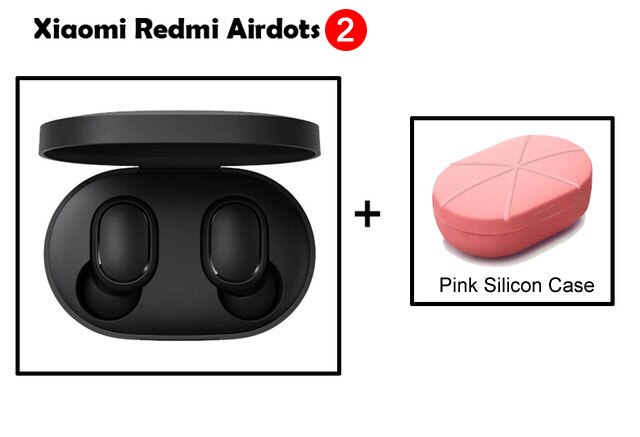 Original Xiaomi Redmi Airdots 2 auriculares estéreo TWS de reducción de ruido estéreo bajo Bluetooth 5,0 inalámbrica estéreo Auto enlace Earbu: add pink case