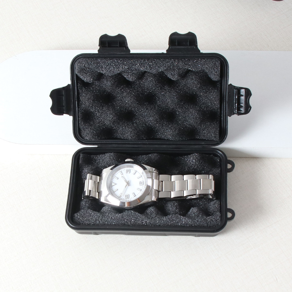 Schwarze Uhrenschutzboxen, hohe Härte, Kunststoff, taktische Box, Uhrenbox, Verpackung, Schwammschutz, Uhrengröße optional