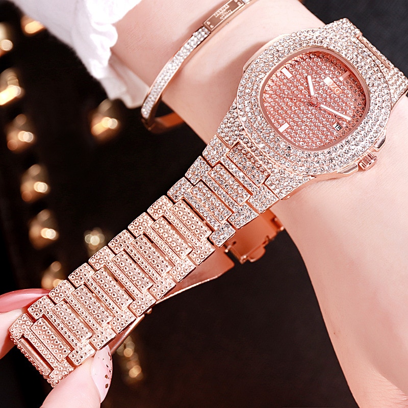 Topp luksus dame armbånd klokke krystall armbåndsur dame klokker kjole dame kvarts klokke dropshiping reloj mujer