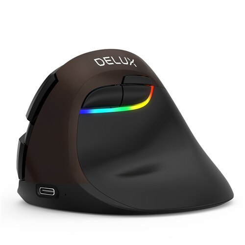 Delux-ratón Vertical inalámbrico M618Mini, dispositivo ergonómico con Bluetooth, batería recargable de 2,4 GHz, RGB, para muñeca y mano: Dark gold