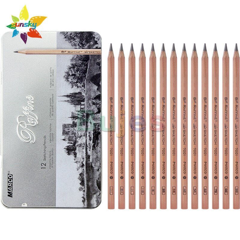 Conjunto de lápis de desenho a base de carvão para desenho, caixa de ferro profissional, 7001-12tn 3h-9b