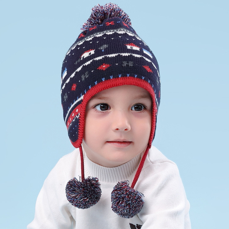 Dreng hat tørklæde sæt vinter øreflap beanie fleece efterår varm pompon dobby skiløb udendørs tilbehør til barn baby
