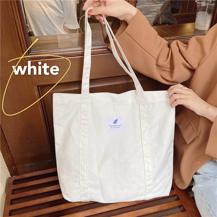 Literature And Art Retro Women's Canvas Shoulder Bag Solid Color Simple Large-Capacity School Bag Outing Lightweight Messenger B: white