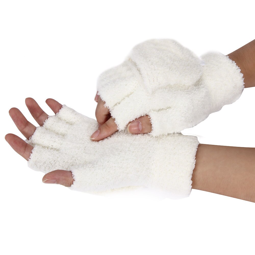 Winter Warm Verdikking Wollen Handschoenen Gebreide Flip Vingerloze Flexibele Blootgesteld Vinger Dikke Handschoenen Wanten Mannen Vrouwen Handschoen: Beige