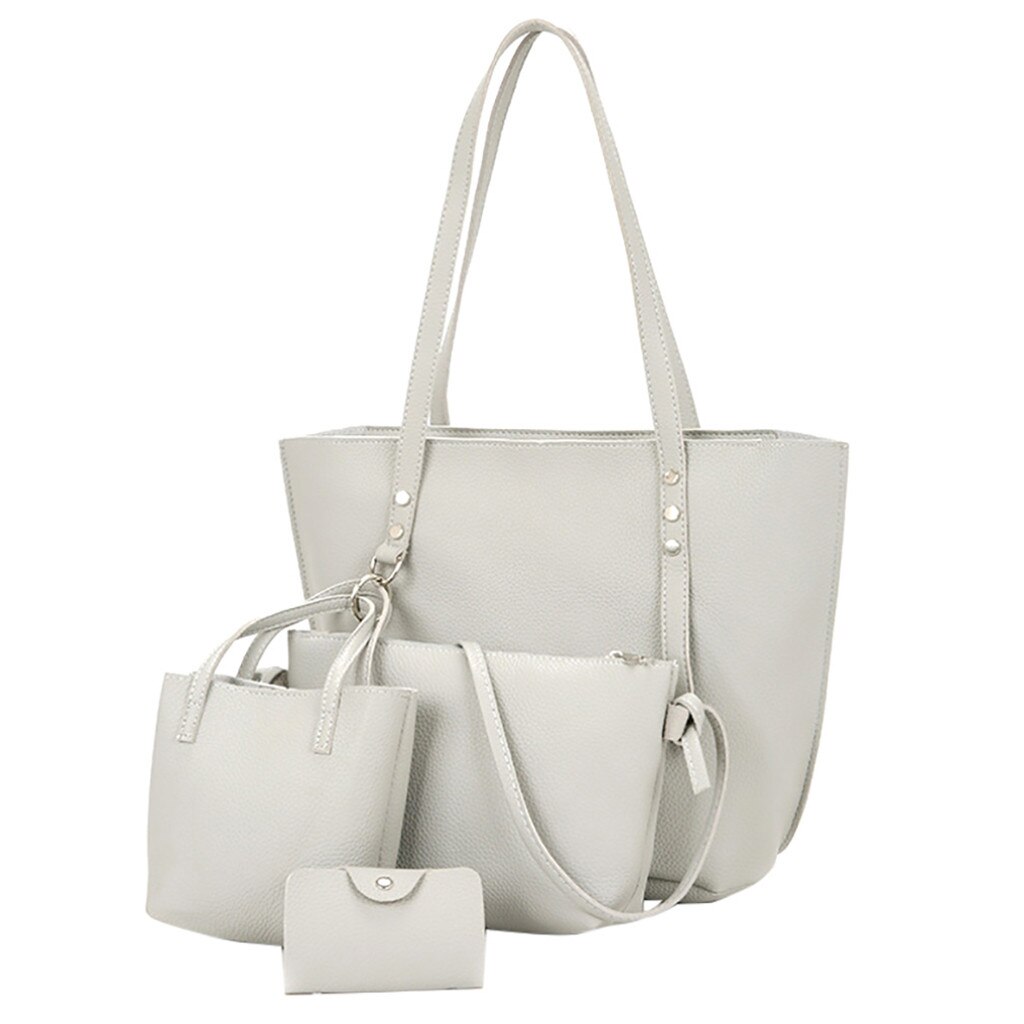 4pcs/Set Women Composite Bags Ladies Handbags Female PU Leather Shoulder Messenger Bags Tote Bag Bolsa #T1G: Gray 