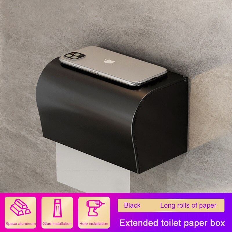 Toilet Paper Holders Wall Mounted Toilet Paper Box Non Perforated Black Paper Roll Paper Towel Rack Toilet Waterproof Household: Black B
