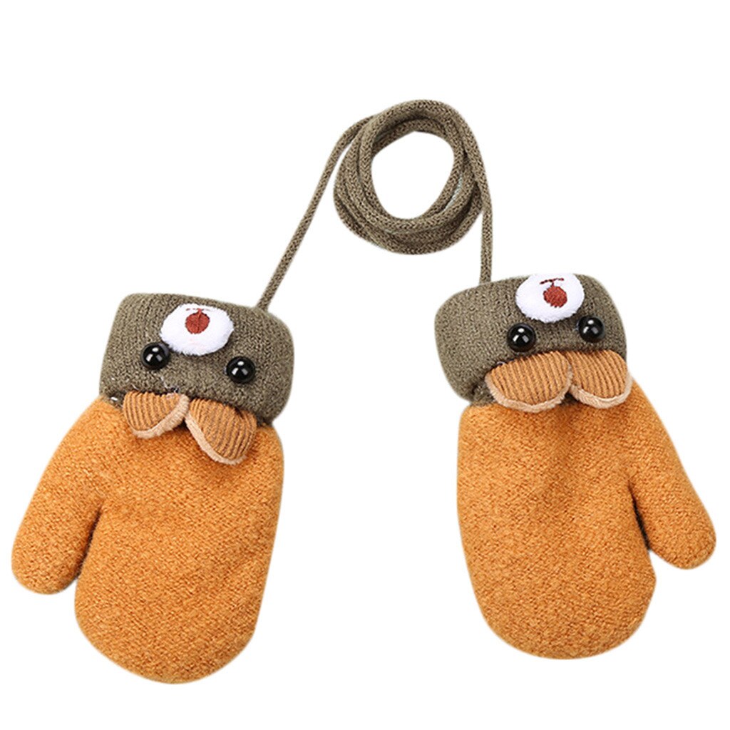 Orecchie orso di Inverno Patchwork Guanti Del Bambino Del Bambino Delle Ragazze Dei Ragazzi Orso Orecchie Patchwork Inverno Tenere In Caldo Guanti Guanti детские варежки: YELLOW
