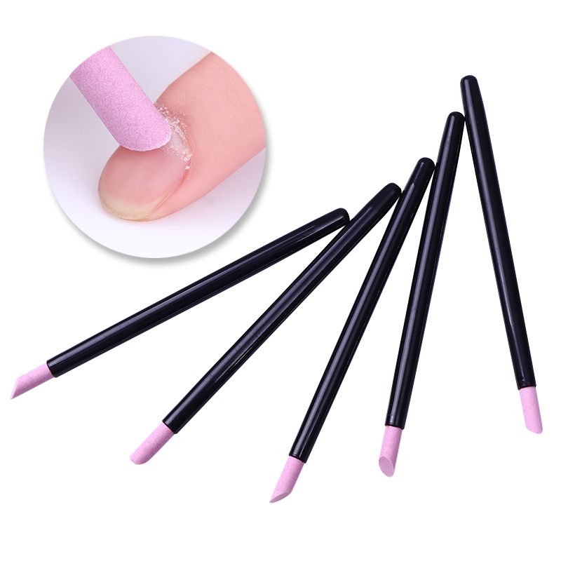 5 Pcs Nagel Remover Pusher Trimmer Pen Voor Nagels Cuticula Zwart Handvat Quartz Stone Scrub Manicuring Nail Art Care Tool