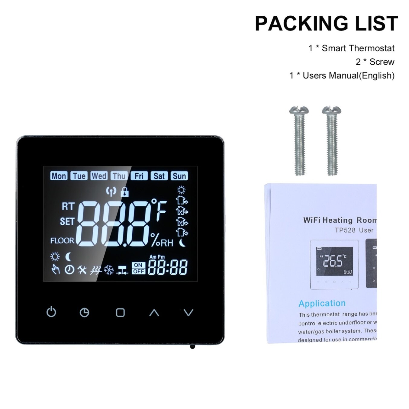 Smart LCD Touch-screen Programmable Wi-Fi Thermostat 16A Digital Temperature Controller with WIFI Electric Heating for Home: Type 3 Without WIFI