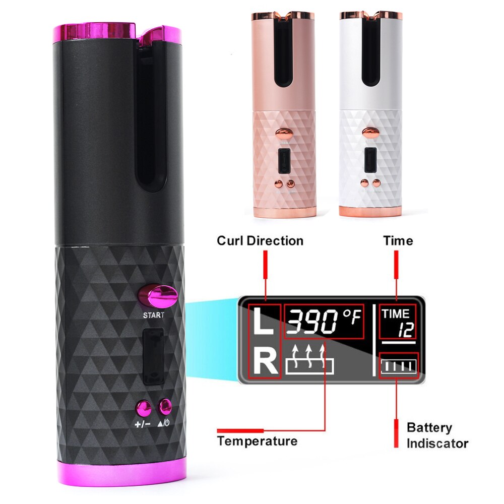 Bigoudi automatique sans fil USB Rechargeable fer à friser boucles vagues affichage LCD en céramique bouclé rotatif vague de friser Styer