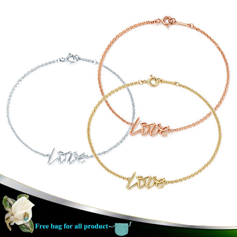 Women Bracelet LOVE letters accessories Clavicle chain Silverware 925 Sterling silver Jewelry Valentine's Day