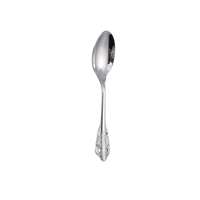 Creativity Retro Western Cutlery Dining Knives Fork Spoon Stainless Steel Cutlery Dinnerware Engrave Relief Luxury Tableware: Silver-tea spoon