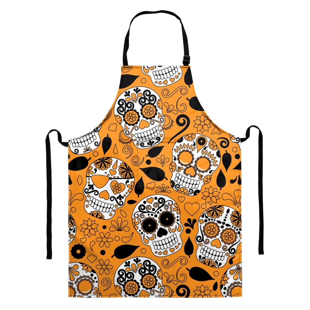 Cartoon Koken Keuken Schort Voor Vrouw Mannen Vintage Suiker Schedel Printting Chef Ober Cafe Shop Bbq Slabbetjes Met Pocket Houden schoon: HMP2125D18 / 68x55cm adult size