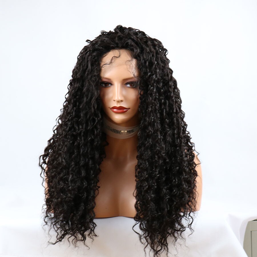Black Color Curly Synthetic Lace Front Wig 180% Heavy Density Heat Resistant Fiber Long Curly Wigs For Black Women Daily Wear