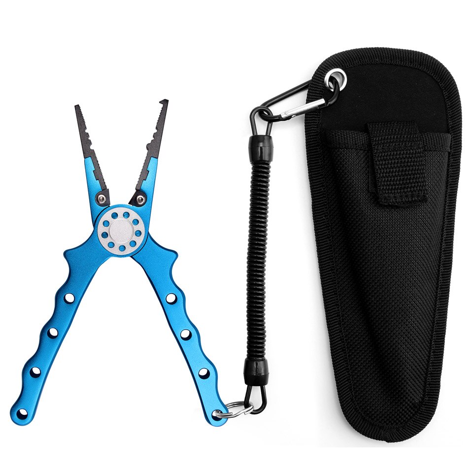 Alicates de pesca de aluminio Crazy Shark, cortador de anillas divididas, alicates de engaste de carpa, soporte de pesca de plomo para aparejos, productos para la pesca, 18cm: blue
