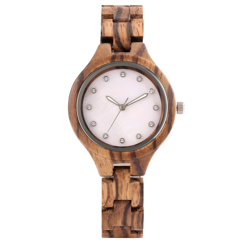 Redfire dameshorloge van hout, kwarts, stijlvol, roze/blauwe strass-steentjes, dameshorloge met houten armband en vouwsluiting: Roze wijzerplaat