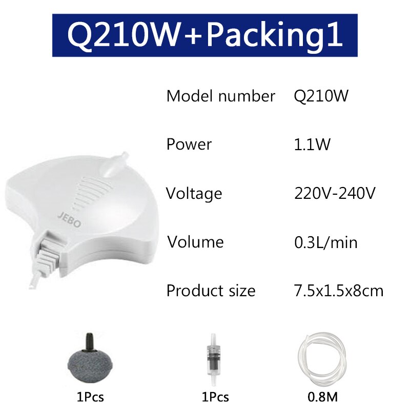Super stille waterluchtpomp met luchtsteen slang luchtslang zuignap mini hang-on stille luchtpomp aquarium voor vissenkom zwart/wit: Q2210w verpakking 1