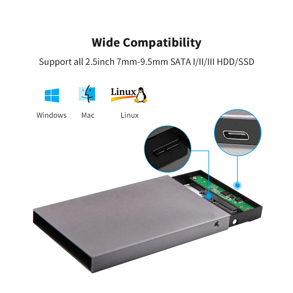 SSK Aluminum 2.5 Inch Hard Drive Enclosure USB C 3.1 6Gbps To SATA External HDD Case Adapter SATA HDD SSD with UASP Compatible