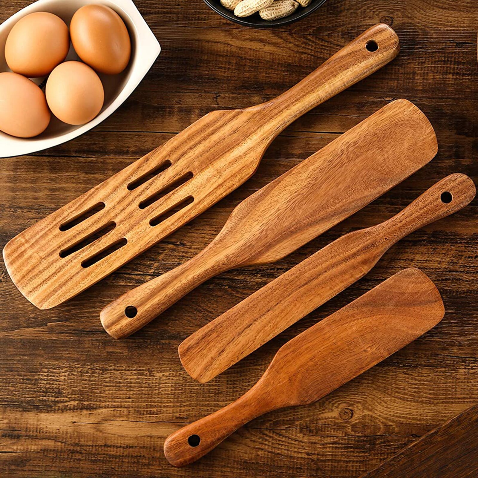 Espátula cuadrada de madera Natural, cuchara de aceite, utensilios de cocina de madera ecológicos, utensilios de cocina, 5 uds.