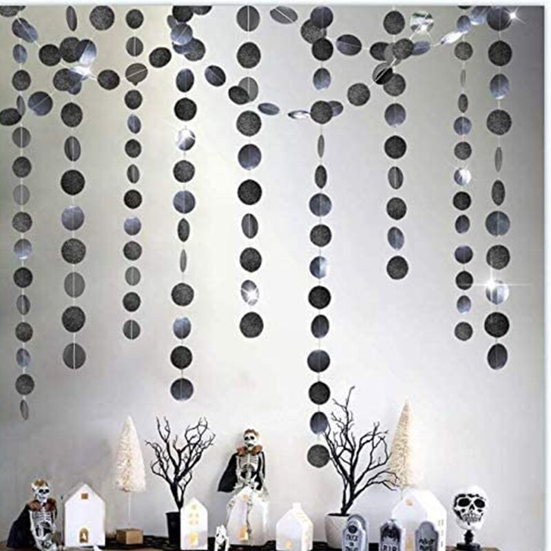 Guirnaldas redondas de puntos circulares de papel gris y negro con purpurina, pancarta colgante para de Halloween, decoración para de graduación