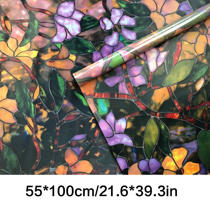 1 Roll Zelfklevende Stained Glass Window Glas Film Sticker Opaque Privacy Sticker Raamdecoratie Cling Glas Film Kleurrijke: 55x100cm