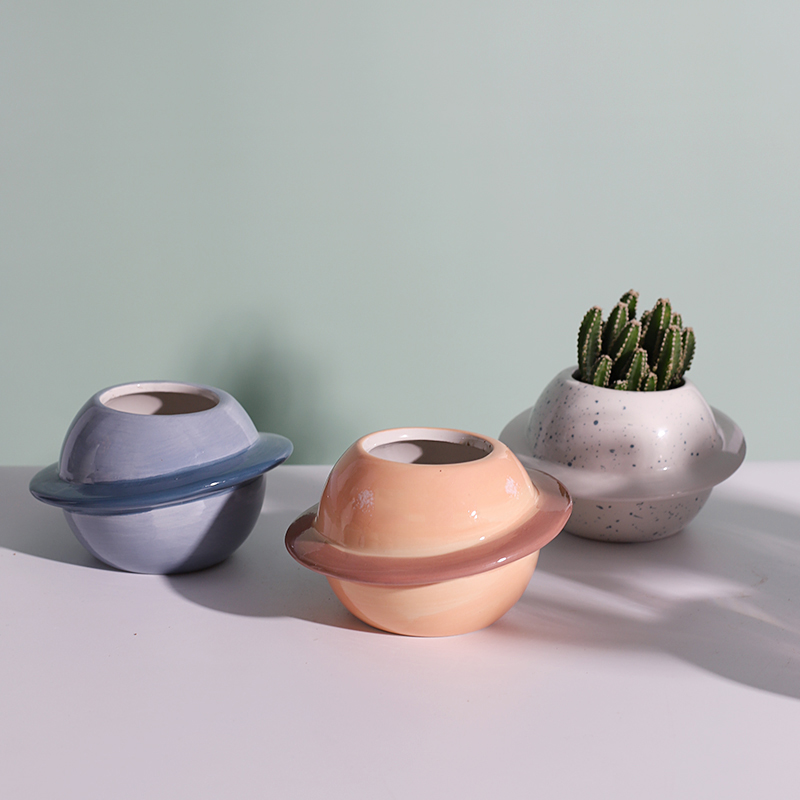 Planet keramikkruka suckulentkrukor balkongdekorationer macetas de ceramica skrivbordsdekor mini växt blomkruka trädgård