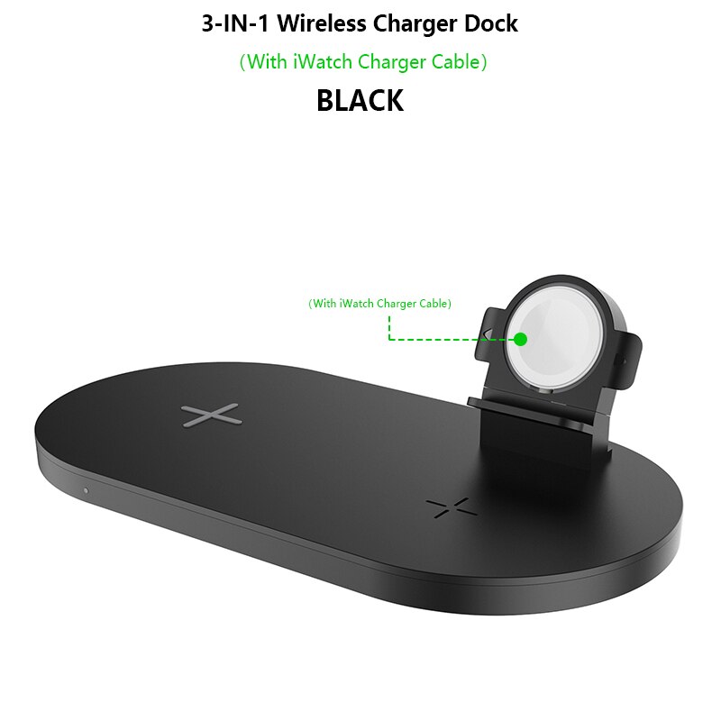 Qi Wireless Charger 3in1 15W (MAX) Fast Charging Stand Dock for Apple Watch 5 4 Airpods 2 3 Wireless Charge for iPhone Samsung: Watch and Black