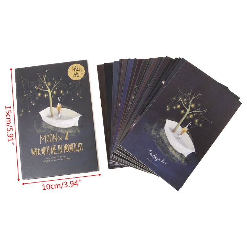 30 Uds., postal luminosa clásica, brillo en la Luna oscura, luz de felicitación, tarjeta postal, novedad, tarjetas de felicitación de Navidad,