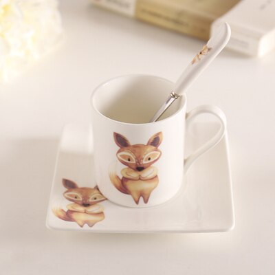BN01037 European style Cute Animal coffee cup set 200ml good bone china coffee cup and saucer herbal tea cup set,indie hipster: Cute Fox