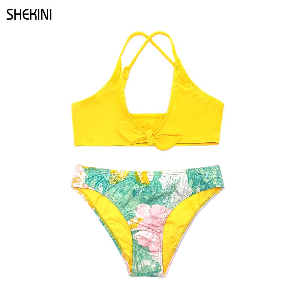 SHEKINI Girls Printing Bathing Suits Tie Knot Fron Grandado SHEKINI Girls Printing Bathing Suits Tie Knot Fron Grandado
