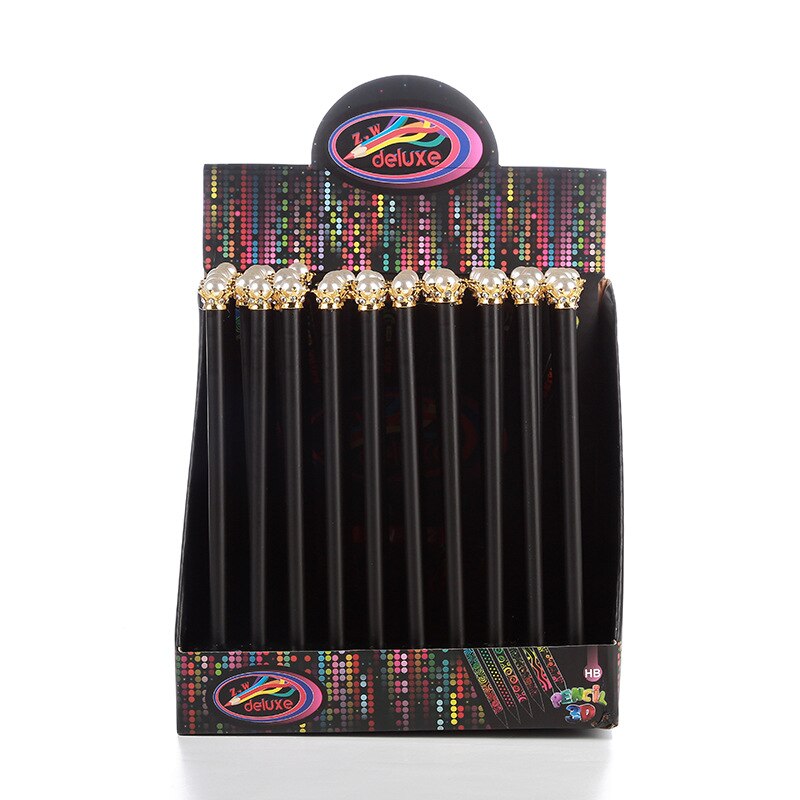 20pcs kawaii black wooden pencil lot pearl crown pencil for school office writing supplies korean HB standard pencil