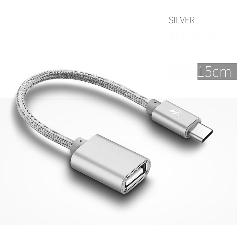 Brand Type C USB 3.1 Male To OTG Type-A Female Adapter Cord for Android LeTV Huawei Oppo Vivo Tablet PC Samsung Smartphone: Silver