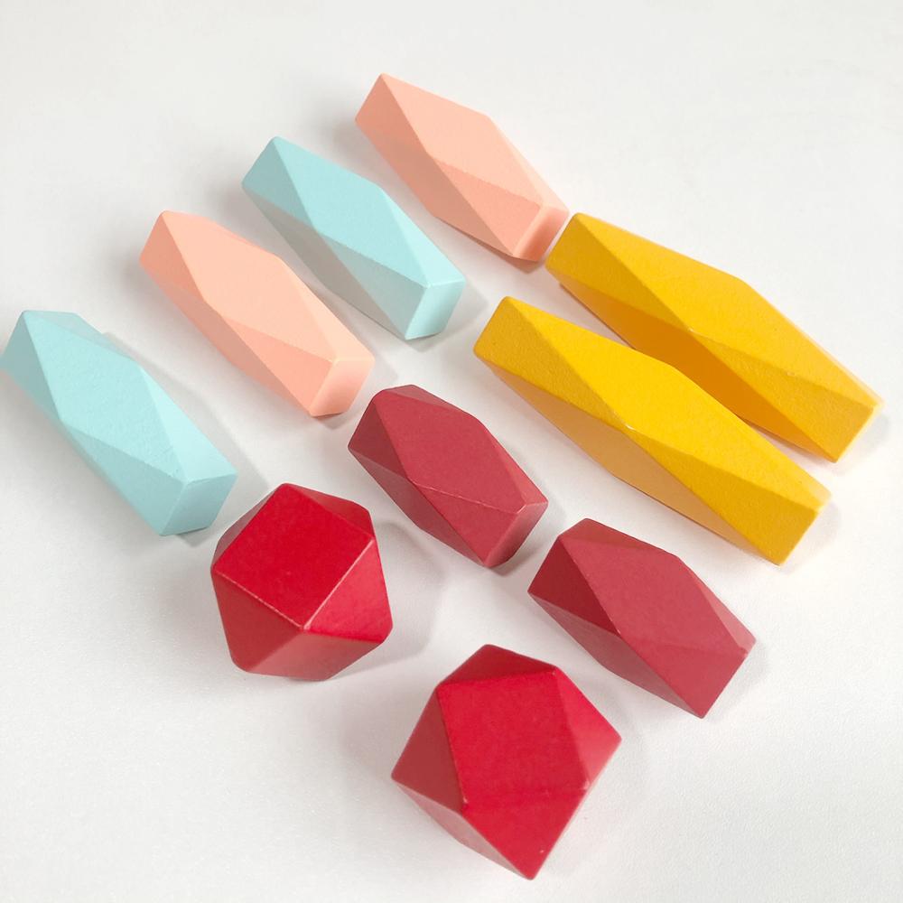 10 stücke Farbige Kiefer/Buche Stein Jenga Baustein Pädagogisches Spielzeug Baby Stacking Spiel Balancing Stein Jenga Holz Spielzeug für Kinder