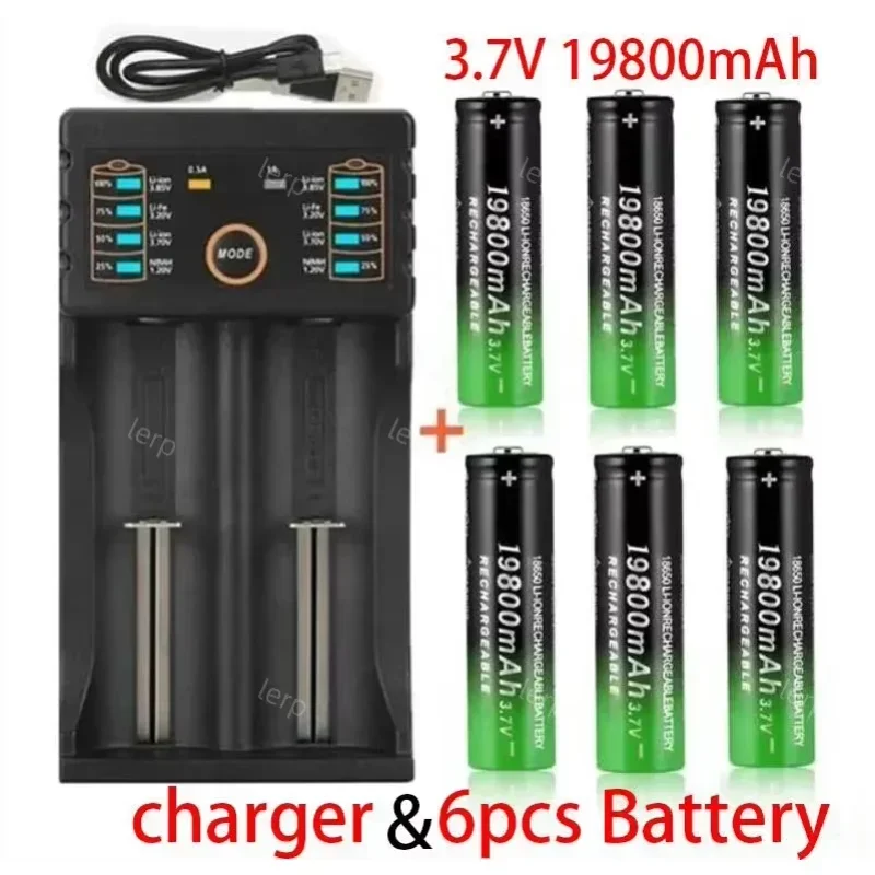 18650 Lithium - Ion Rechargeable Battery - 3.7V 19800mAh with USB Charger, Ideal for Flashlights & Razors
