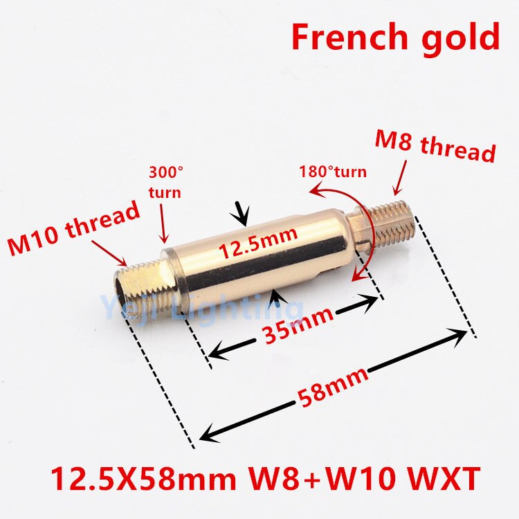 Universal head M10 M8 inner thread outside teeth 180 degree turn ceiling rose canopy adapter lamp base connector iron plating: 12.5X58 french gold