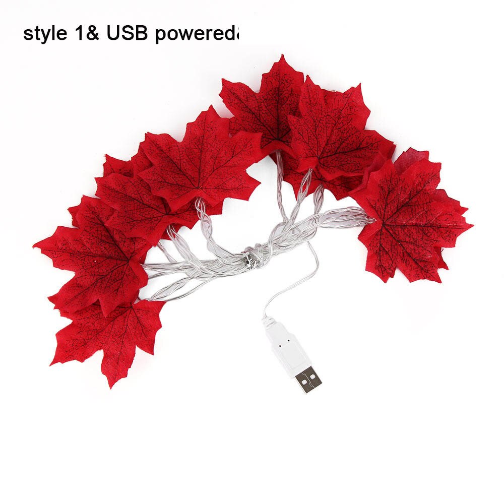 1.5m ahornblade led snor 10 led /3m 20 led aa batteri usb drevne efterårsplanter hegn festlys trappegelænder dekoration: Style 1 usb / 1.5m