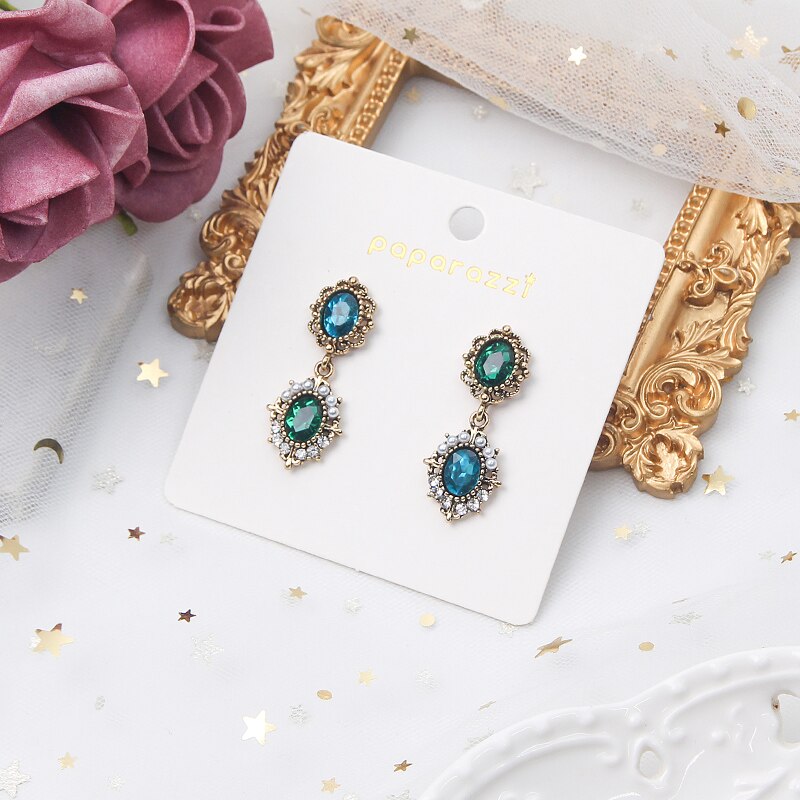 MWSONYA Della Corea di Modo dell'annata di Stile del Palazzo Cystal Orecchini per Le Donne Perla Orecchini Eleganti Del Pendente Studente Del Partito Accessori: blu
