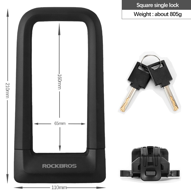 ROCKBROS-candado para bicicleta eléctrica, candado de estilo chino en forma de U, candado antirrobo, juego de cables para bicicleta de montaña y carretera, accesorios: Square single lock