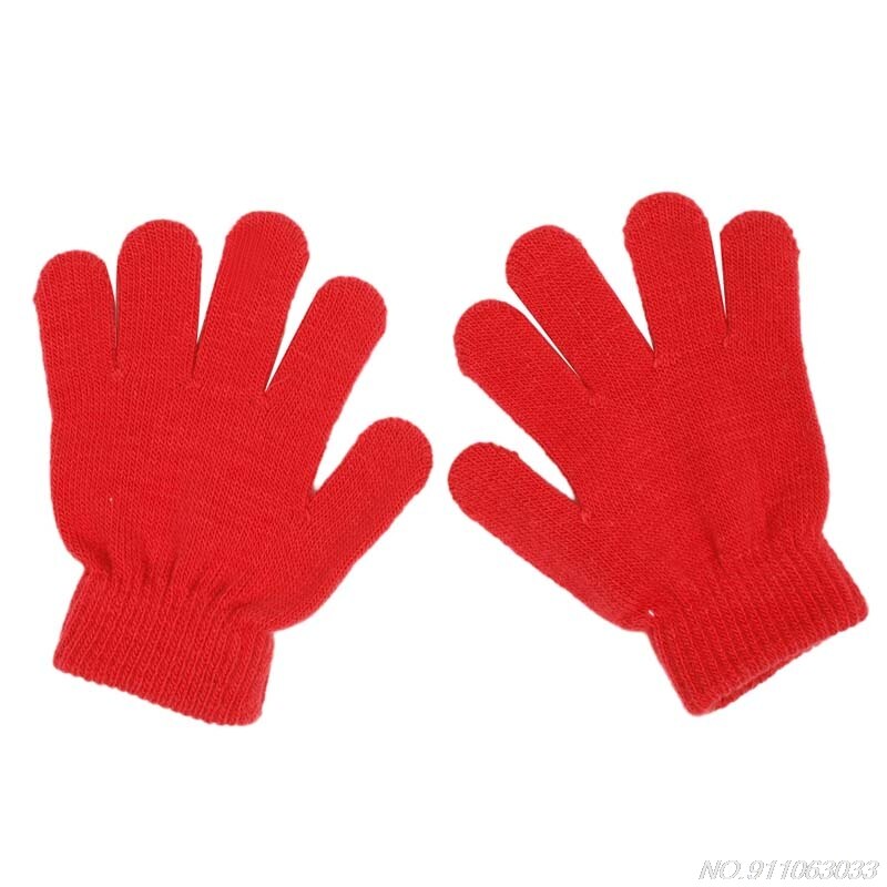 Vinter søde baby drenge piger handsker ensfarvet finger punkt strik stretch vanter  n16 20: Rød