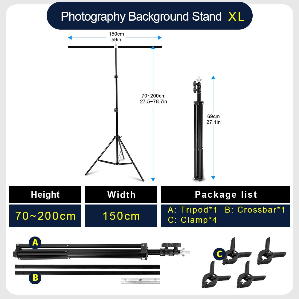 Professionele Fotografie Foto Achtergrond Staat T-Vorm Achtergrond Frame Ondersteuning Systeem Stands Met Klemmen Voor Video Studio: 150x200 CM