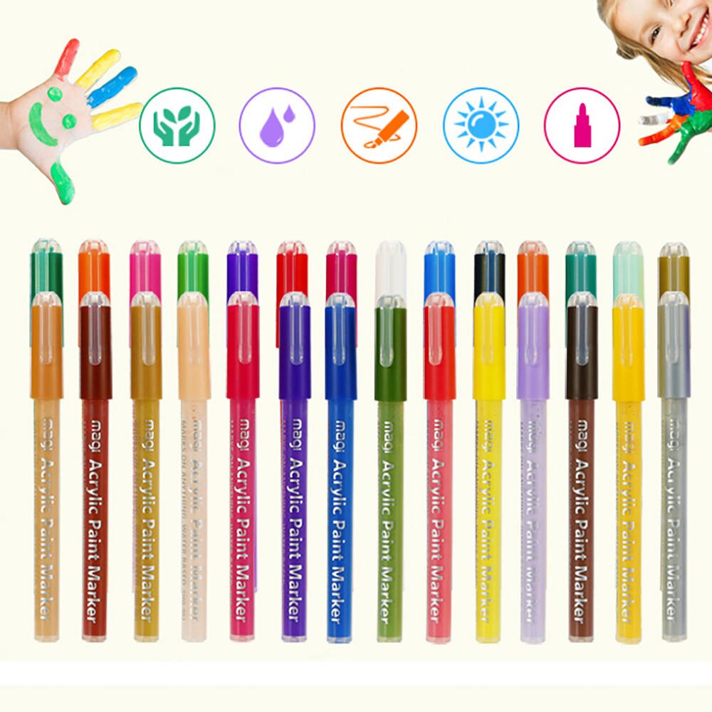 12 Acrylic Pens Permanent Marker Pen 2cm Water-Based Sketch Stationery Painting Crafting Set DIY Album Graffiti Pen
